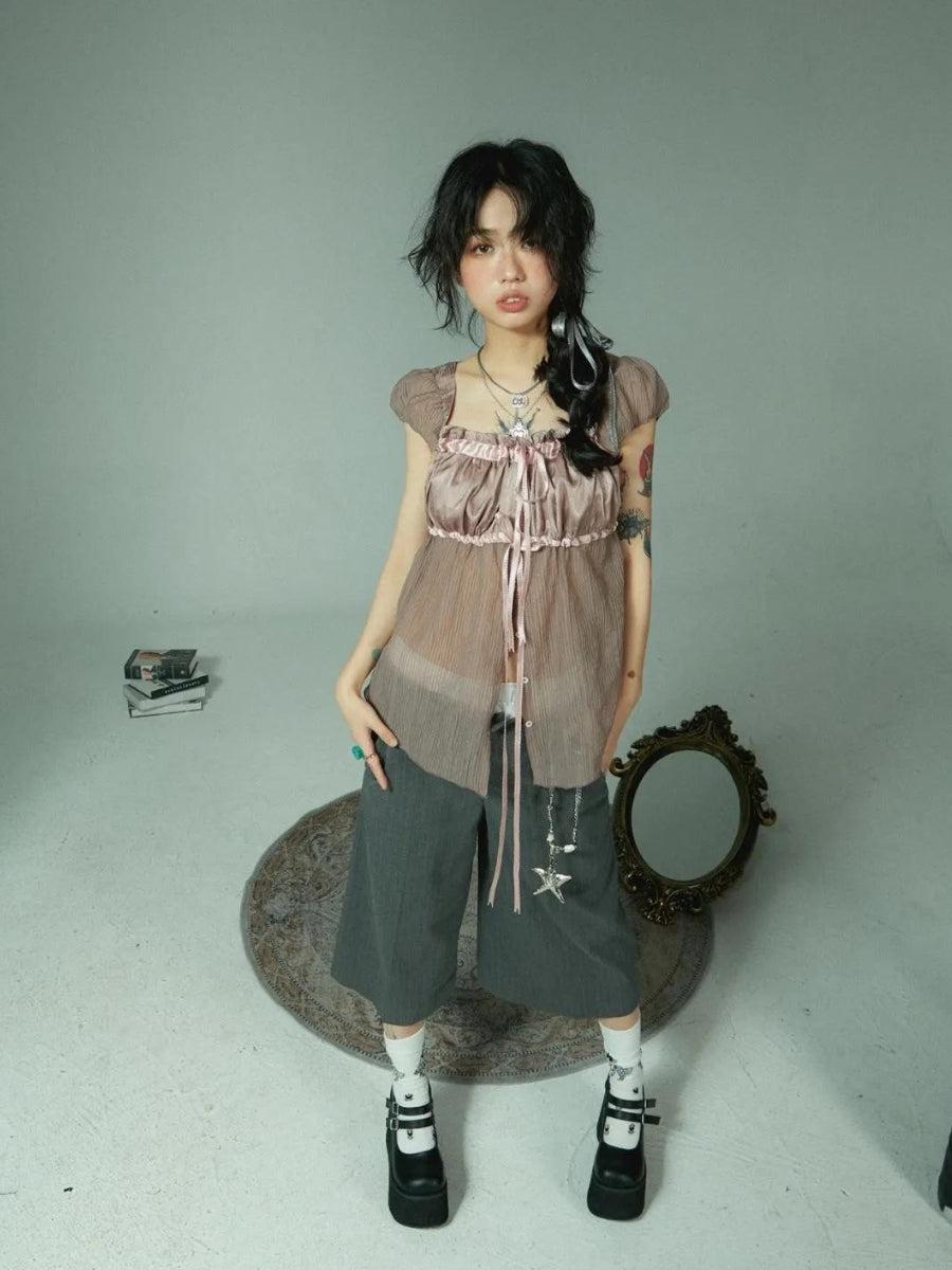 Quick Outfits, Modest Fashion Outfits Ideas Fairy Grunge Sheer Ruched Top Quick Outfits, Modest Fashion Outfits Ideas Fairy Grunge Sheer Ruched Top