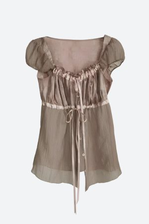 Quick Outfits, Modest Fashion Outfits Ideas Fairy Grunge Sheer Ruched Top