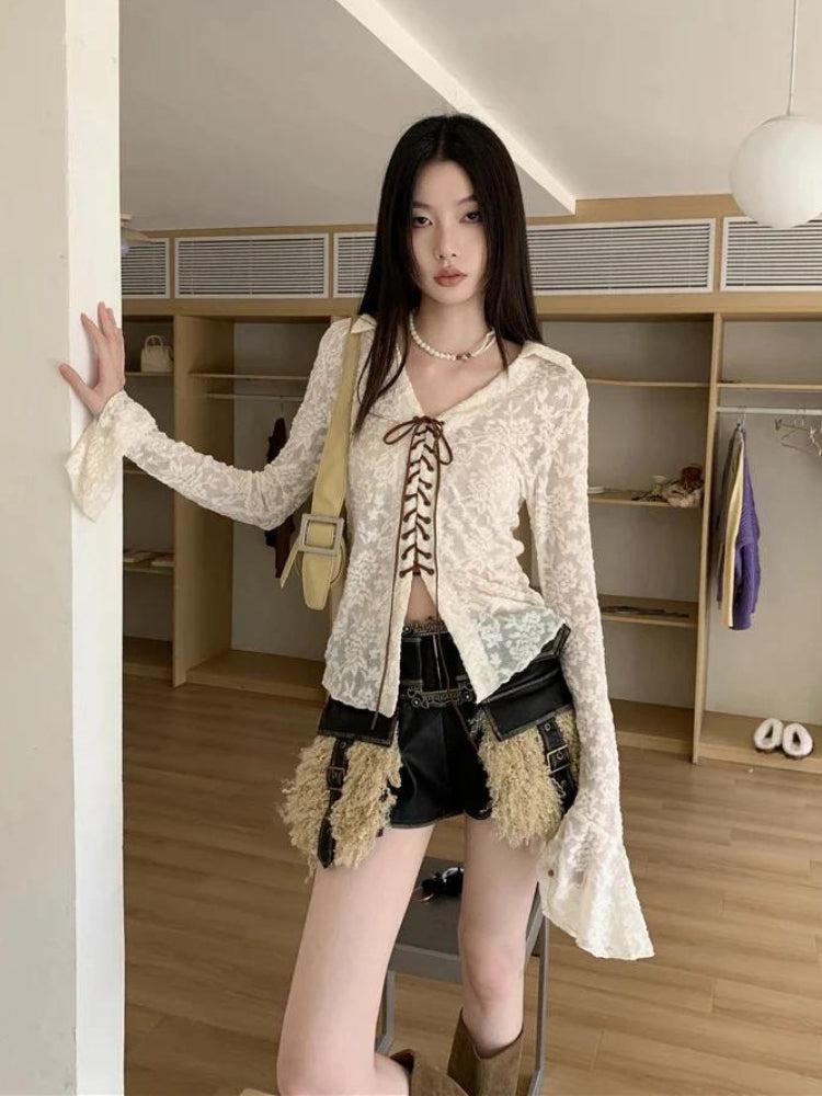 Quick Outfits, Modest Fashion Outfits Ideas Fairy Grunge Transparent Lace Blouse Quick Outfits, Modest Fashion Outfits Ideas Fairy Grunge Transparent Lace Blouse