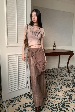 Quick Outfits, Modest Fashion Outfits Ideas Fairycore Butterfly Crop Top & Maxi Skirt Two Piece Set