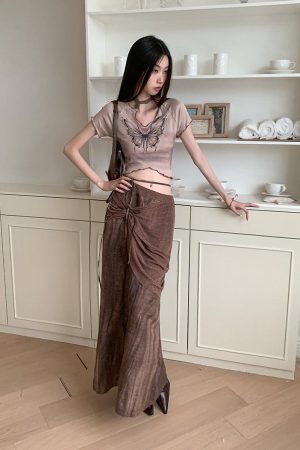 Quick Outfits, Modest Fashion Outfits Ideas Fairycore Butterfly Crop Top & Maxi Skirt Two Piece Set