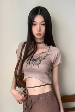 Quick Outfits, Modest Fashion Outfits Ideas Fairycore Butterfly Crop Top & Maxi Skirt Two Piece Set