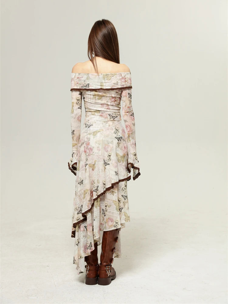 Quick Outfits, Modest Fashion Outfits Ideas Fairycore Butterfly Off Shoulder Midi Dress Quick Outfits, Modest Fashion Outfits Ideas Fairycore Butterfly Off Shoulder Midi Dress