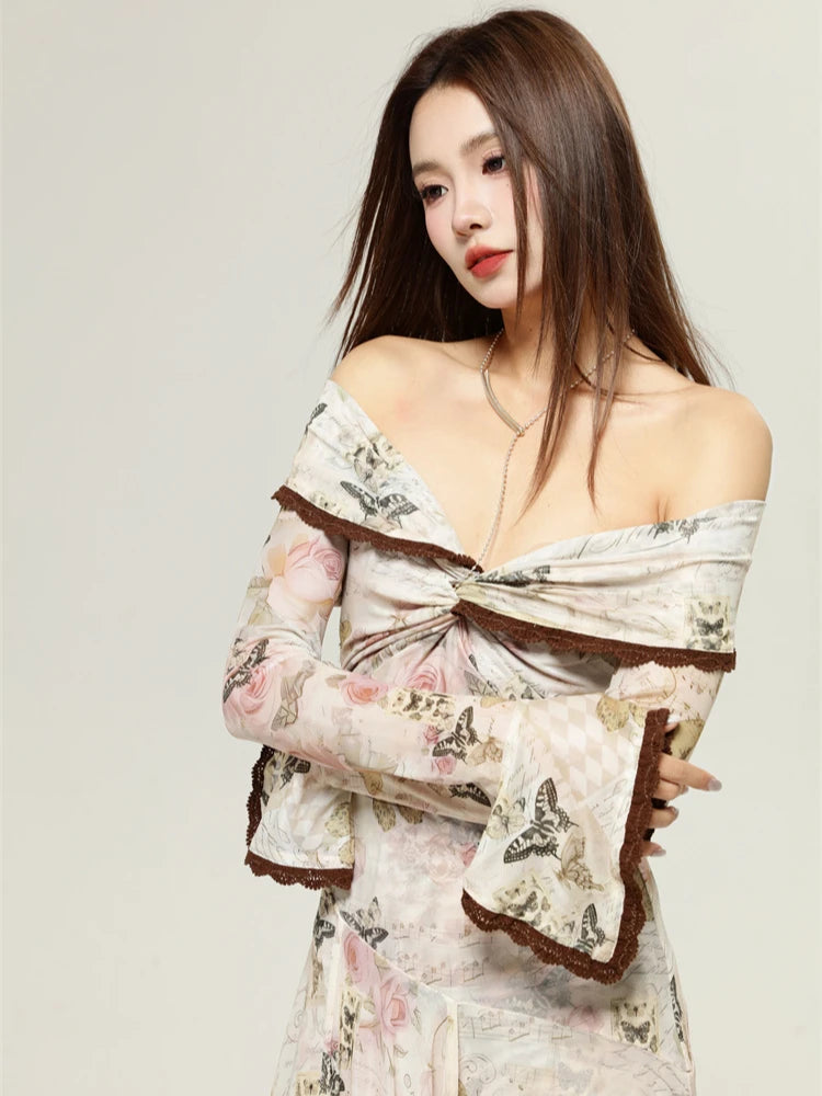 Quick Outfits, Modest Fashion Outfits Ideas Fairycore Butterfly Off Shoulder Midi Dress Quick Outfits, Modest Fashion Outfits Ideas Fairycore Butterfly Off Shoulder Midi Dress