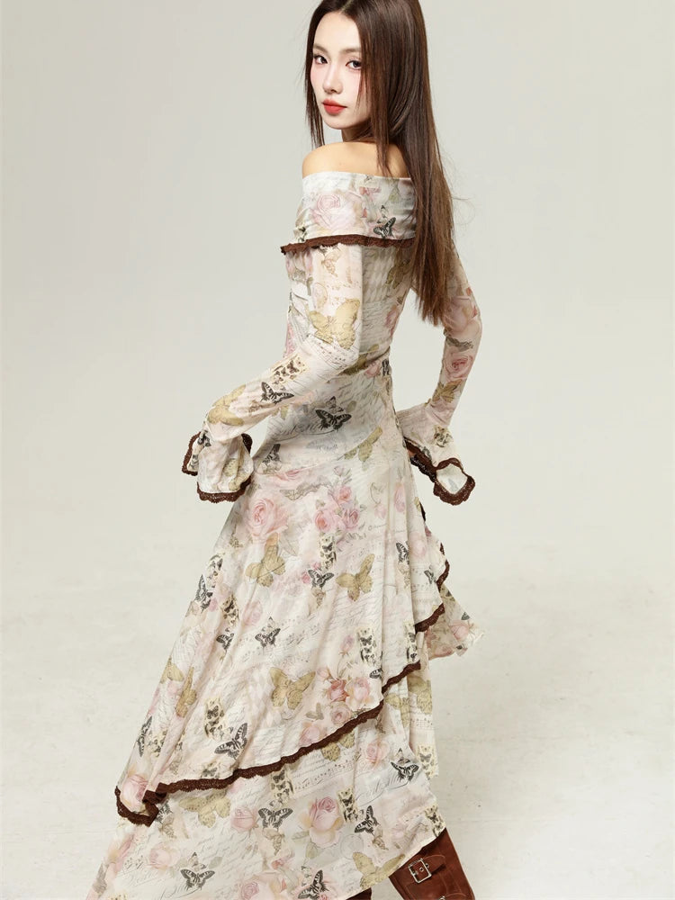 Quick Outfits, Modest Fashion Outfits Ideas Fairycore Butterfly Off Shoulder Midi Dress Quick Outfits, Modest Fashion Outfits Ideas Fairycore Butterfly Off Shoulder Midi Dress