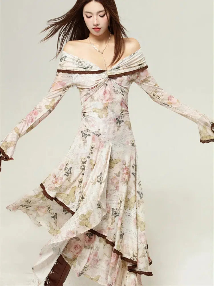 Quick Outfits, Modest Fashion Outfits Ideas Fairycore Butterfly Off Shoulder Midi Dress Quick Outfits, Modest Fashion Outfits Ideas Fairycore Butterfly Off Shoulder Midi Dress