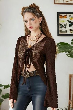 Quick Outfits, Modest Fashion Outfits Ideas Fairycore Butterfly Open Front Top