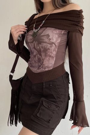 Quick Outfits, Modest Fashion Outfits Ideas Fairycore Butterfly Ruched Off Shoulder Top