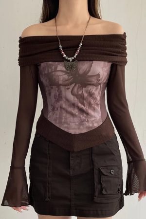 Quick Outfits, Modest Fashion Outfits Ideas Fairycore Butterfly Ruched Off Shoulder Top