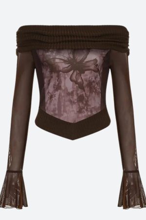 Quick Outfits, Modest Fashion Outfits Ideas Fairycore Butterfly Ruched Off Shoulder Top