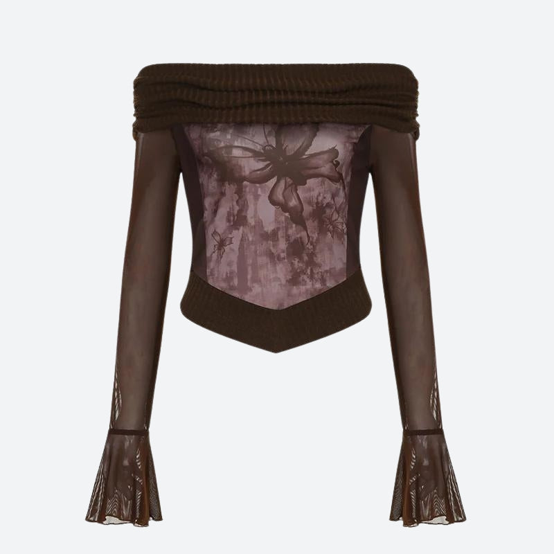 Quick Outfits, Modest Fashion Outfits Ideas Fairycore Butterfly Ruched Off Shoulder Top Quick Outfits, Modest Fashion Outfits Ideas Fairycore Butterfly Ruched Off Shoulder Top