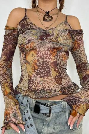 Quick Outfits, Modest Fashion Outfits Ideas Fairycore Floral Mesh Top