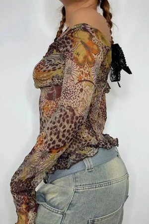 Quick Outfits, Modest Fashion Outfits Ideas Fairycore Floral Mesh Top