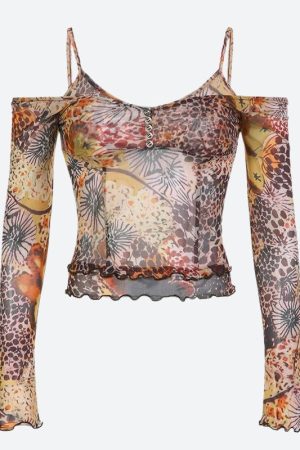 Quick Outfits, Modest Fashion Outfits Ideas Fairycore Floral Mesh Top