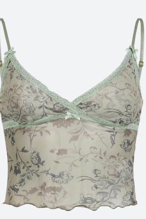 Quick Outfits, Modest Fashion Outfits Ideas Fairycore Floral Sheer Mesh Top