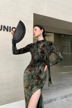 Quick Outfits, Modest Fashion Outfits Ideas Fairycore Floral Slit Qipao Mini Dress