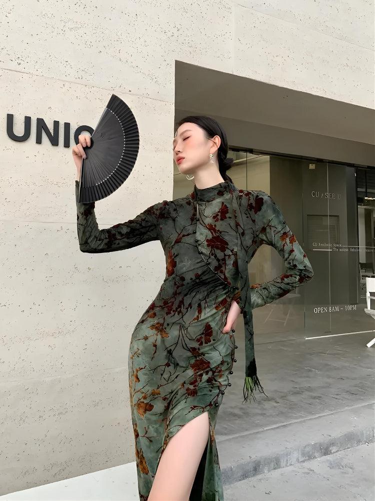 Quick Outfits, Modest Fashion Outfits Ideas Fairycore Floral Slit Qipao Mini Dress Quick Outfits, Modest Fashion Outfits Ideas Fairycore Floral Slit Qipao Mini Dress