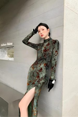 Quick Outfits, Modest Fashion Outfits Ideas Fairycore Floral Slit Qipao Mini Dress