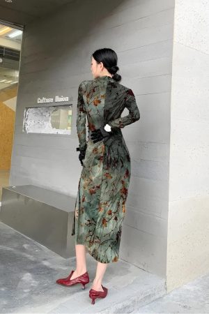 Quick Outfits, Modest Fashion Outfits Ideas Fairycore Floral Slit Qipao Mini Dress