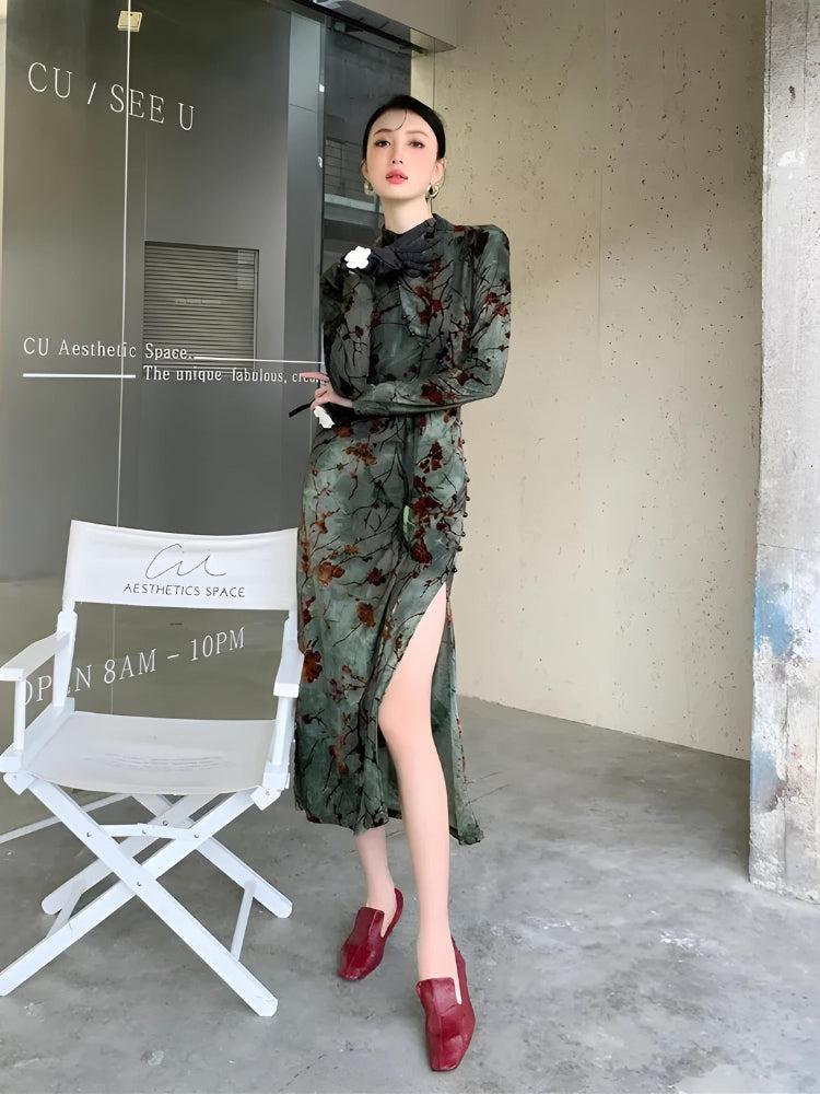 Quick Outfits, Modest Fashion Outfits Ideas Fairycore Floral Slit Qipao Mini Dress Quick Outfits, Modest Fashion Outfits Ideas Fairycore Floral Slit Qipao Mini Dress