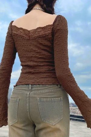 Quick Outfits, Modest Fashion Outfits Ideas Fairycore Lace Detailed Shirred Top