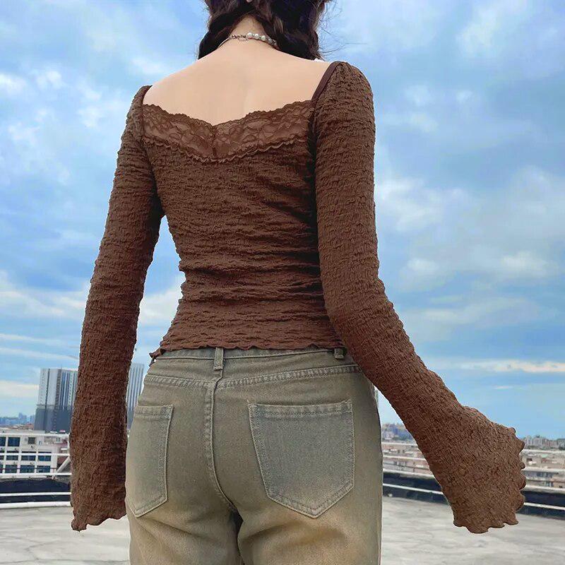 Quick Outfits, Modest Fashion Outfits Ideas Fairycore Lace Detailed Shirred Top Quick Outfits, Modest Fashion Outfits Ideas Fairycore Lace Detailed Shirred Top