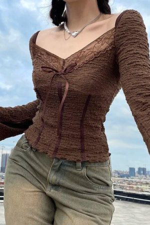 Quick Outfits, Modest Fashion Outfits Ideas Fairycore Lace Detailed Shirred Top