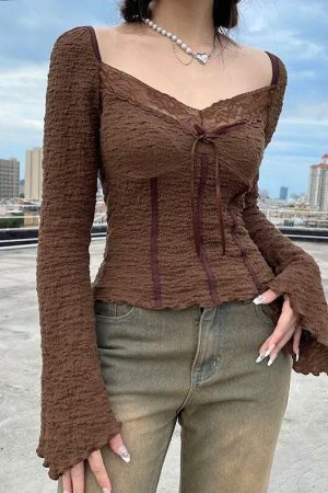 Quick Outfits, Modest Fashion Outfits Ideas Fairycore Lace Detailed Shirred Top