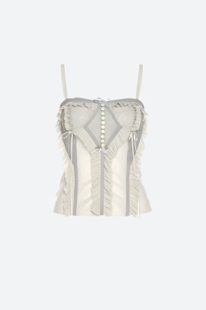 Quick Outfits, Modest Fashion Outfits Ideas Fairycore Mesh Ruffled Top & Mini Skirt Two Piece Set