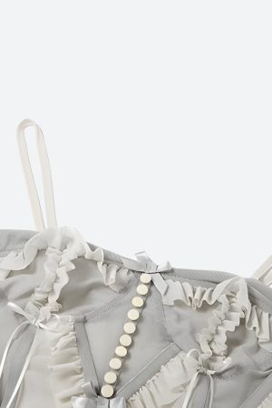 Quick Outfits, Modest Fashion Outfits Ideas Fairycore Mesh Ruffled Top & Mini Skirt Two Piece Set