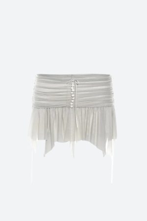 Quick Outfits, Modest Fashion Outfits Ideas Fairycore Mesh Ruffled Top & Mini Skirt Two Piece Set