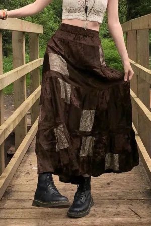 Quick Outfits, Modest Fashion Outfits Ideas Fairycore Patchwork Maxi Skirt