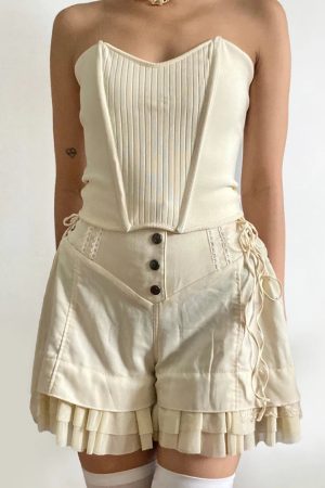 Quick Outfits, Modest Fashion Outfits Ideas Fairycore Ruffled Lace Up Shorts