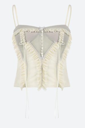 Quick Outfits, Modest Fashion Outfits Ideas Fairycore Ruffled Mesh Corset Top