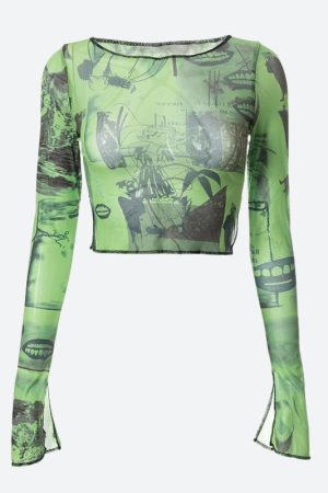 Quick Outfits, Modest Fashion Outfits Ideas Fairycore Slit Mesh Crop Top