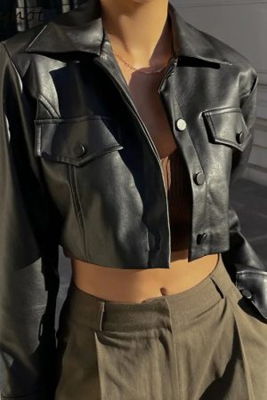 Quick Outfits, Modest Fashion Outfits Ideas Faux Leather Cropped Jacket