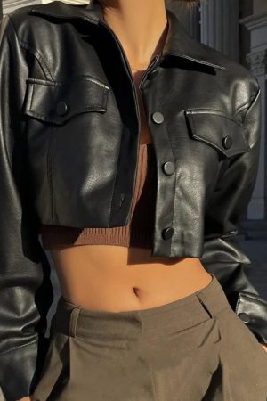 Quick Outfits, Modest Fashion Outfits Ideas Faux Leather Cropped Jacket