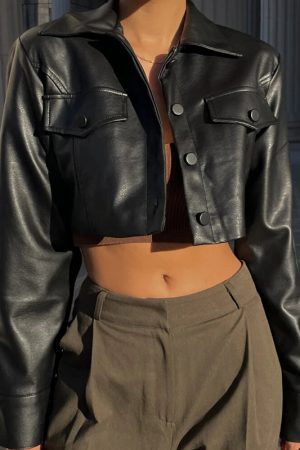 Quick Outfits, Modest Fashion Outfits Ideas Faux Leather Cropped Jacket