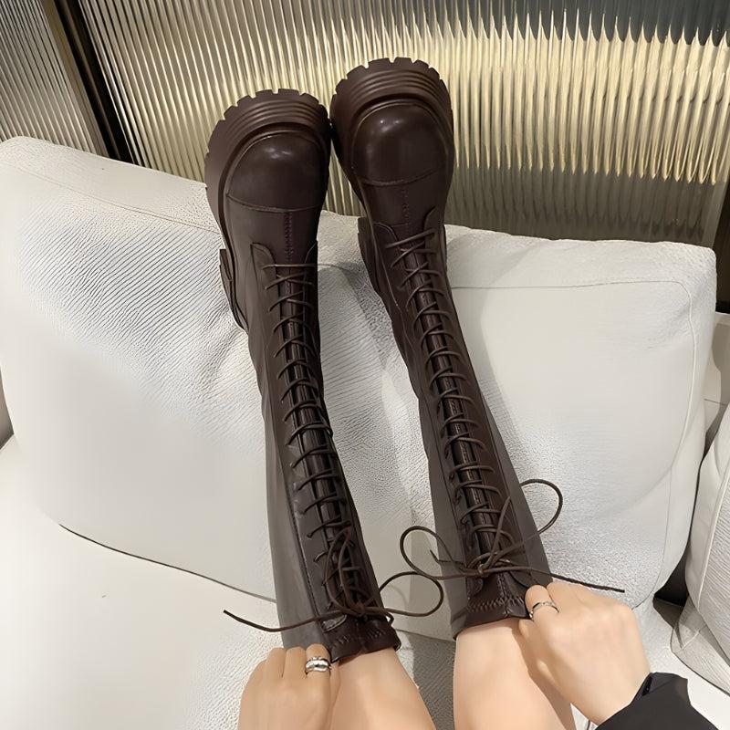 Quick Outfits, Modest Fashion Outfits Ideas Faux Leather Knee High Lace Up Boots Quick Outfits, Modest Fashion Outfits Ideas Faux Leather Knee High Lace Up Boots