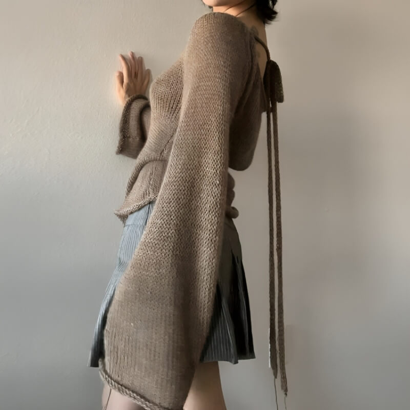 Quick Outfits, Modest Fashion Outfits Ideas Flare Sleeved Knit Backless Top Quick Outfits, Modest Fashion Outfits Ideas Flare Sleeved Knit Backless Top