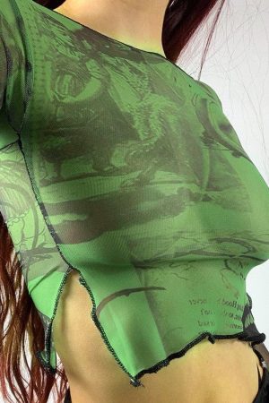 Quick Outfits, Modest Fashion Outfits Ideas Flared Sleeve Mesh Crop Top