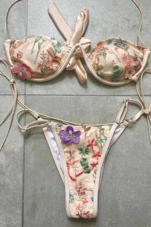 Quick Outfits, Modest Fashion Outfits Ideas Floral Embroidered Bikini Set