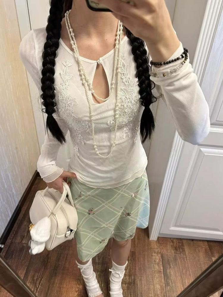 Quick Outfits, Modest Fashion Outfits Ideas Floral Embroidered Mesh Top Quick Outfits, Modest Fashion Outfits Ideas Floral Embroidered Mesh Top