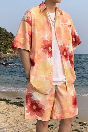Quick Outfits, Modest Fashion Outfits Ideas Flower Shirt & Shorts Two Piece Set