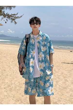 Quick Outfits, Modest Fashion Outfits Ideas Flower Shirt & Shorts Two Piece Set