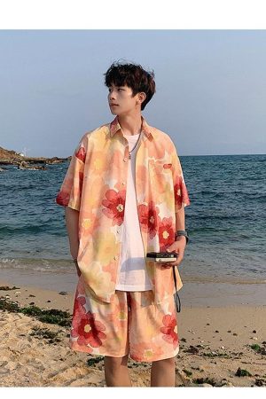 Quick Outfits, Modest Fashion Outfits Ideas Flower Shirt & Shorts Two Piece Set