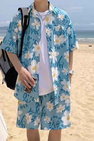 Quick Outfits, Modest Fashion Outfits Ideas Flower Shirt & Shorts Two Piece Set