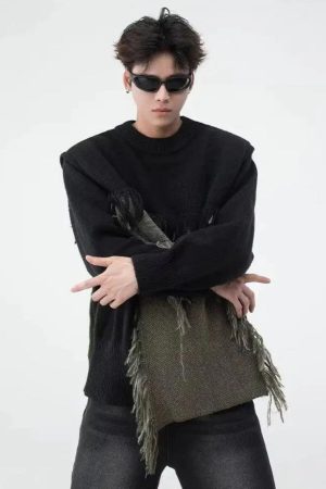 Quick Outfits, Modest Fashion Outfits Ideas Fringe Patchwork Knitted Sweater