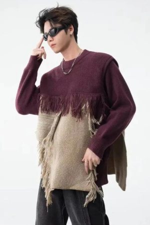 Quick Outfits, Modest Fashion Outfits Ideas Fringe Patchwork Knitted Sweater