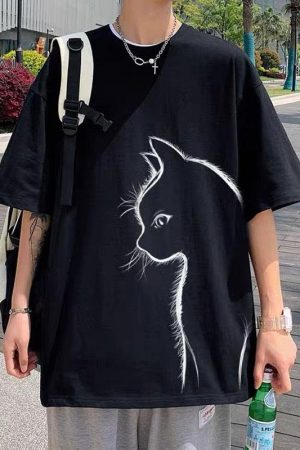 Quick Outfits, Modest Fashion Outfits Ideas Front Printed Cat Tee
